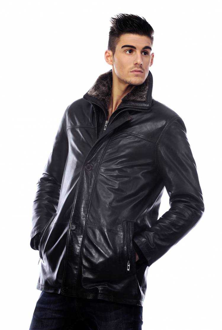 Blouson en cuir avec parmenture amovible