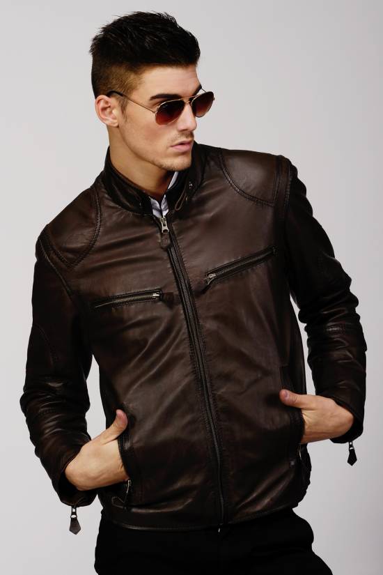 blouson cuir marron homme