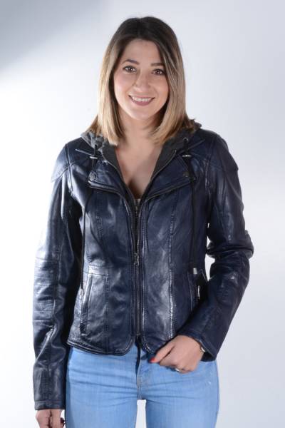 blouson cuir bleu femme