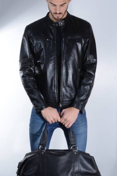 blouson cuir noir homme