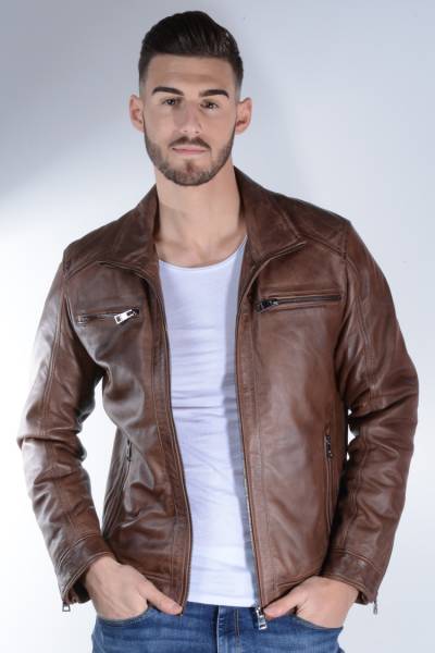 blouson cuir marron Guest homme